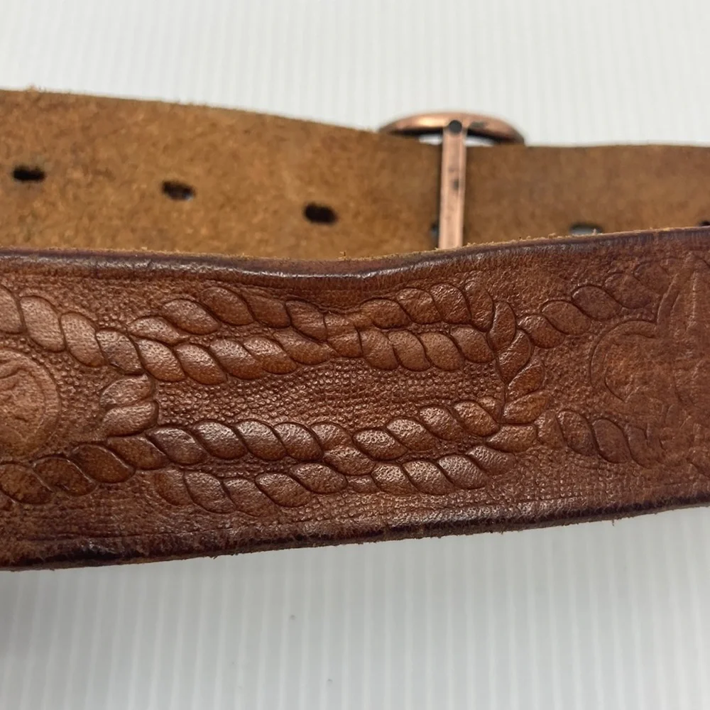 Vintage Leather Embossed/Tooled Belt with Boy Scout Metal Buckle